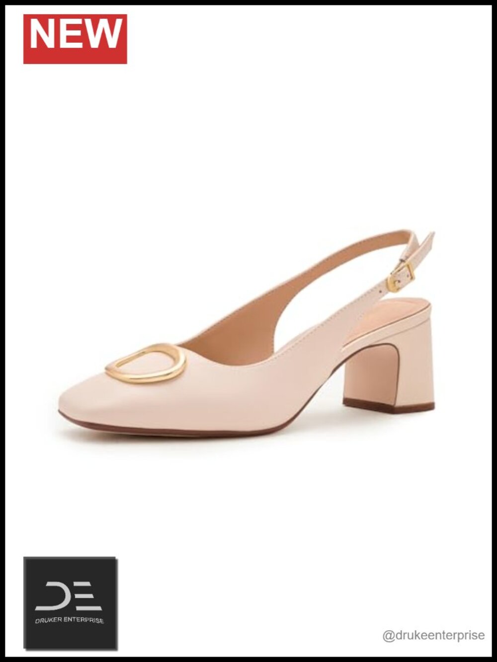 Women's Slip-On Slingback Heels with Adjustable Buckle Block Heel Office Formal